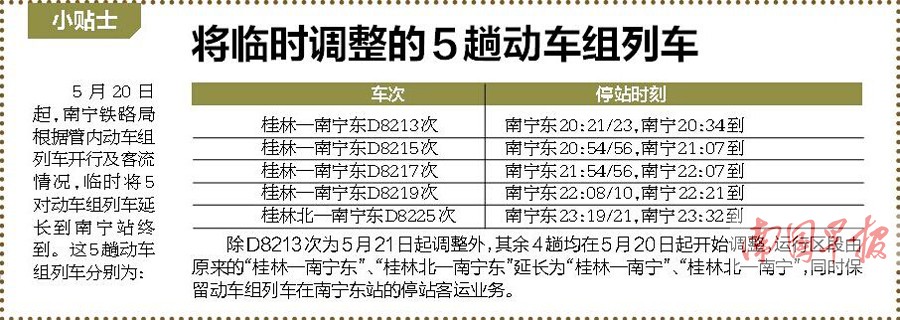 宁铁调图 五趟桂林至南宁动车延长至南宁站下客